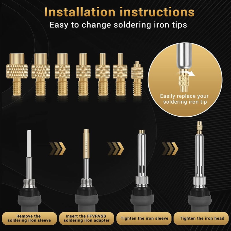 FFVRVSS 8x Premium Heat Set Insert Tool kit, for Threaded inserts M2 M2.5 M3 M4 M5 M6 M8, Soldering Iron Tips for Plastic 3D Printer Users, Compatible FX-888D 900M T18 Irons, Great value 3D Printer Components - Image 3